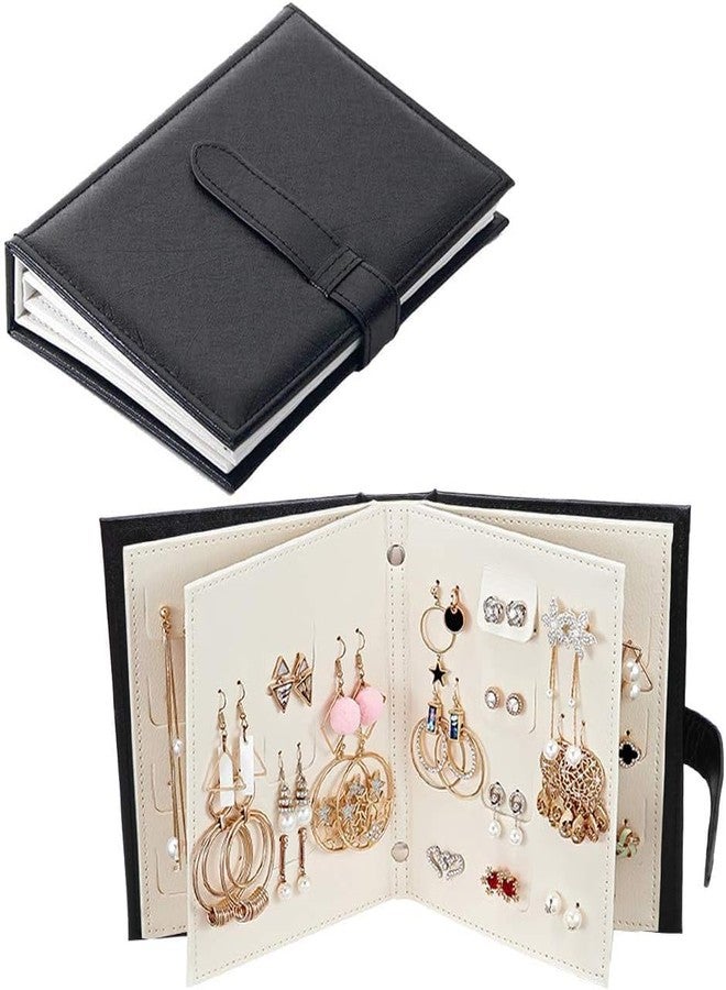 Yiluana Earring Book Organizer, Portable Earring Holder Case Pu Leather Travel Earring Case with Foldable Book Design (Black) - Image 2